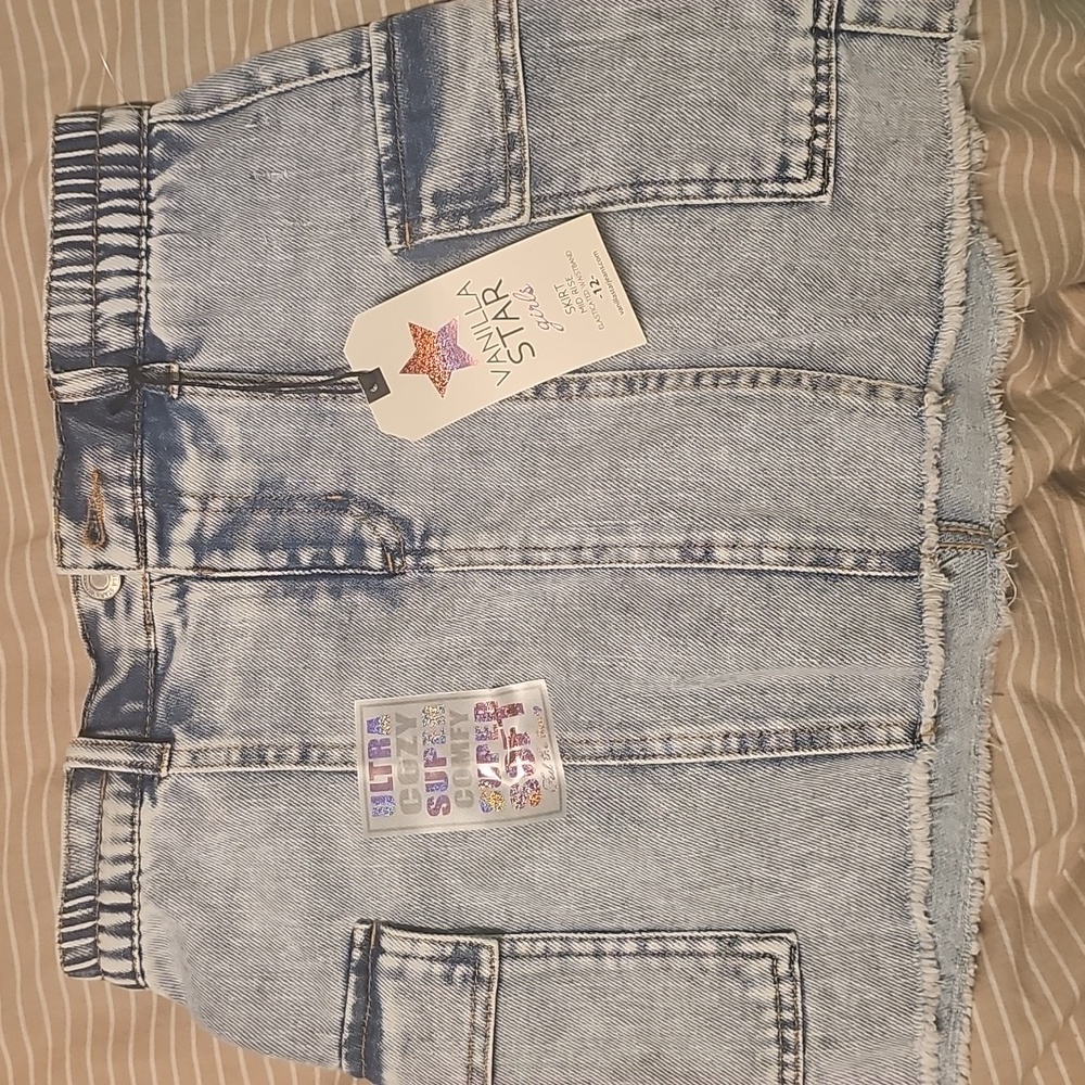 Vanilla Star Light Blue Denim Mid Rise Cargo Mini Skirt Size 12 Cozy Comfy Soft